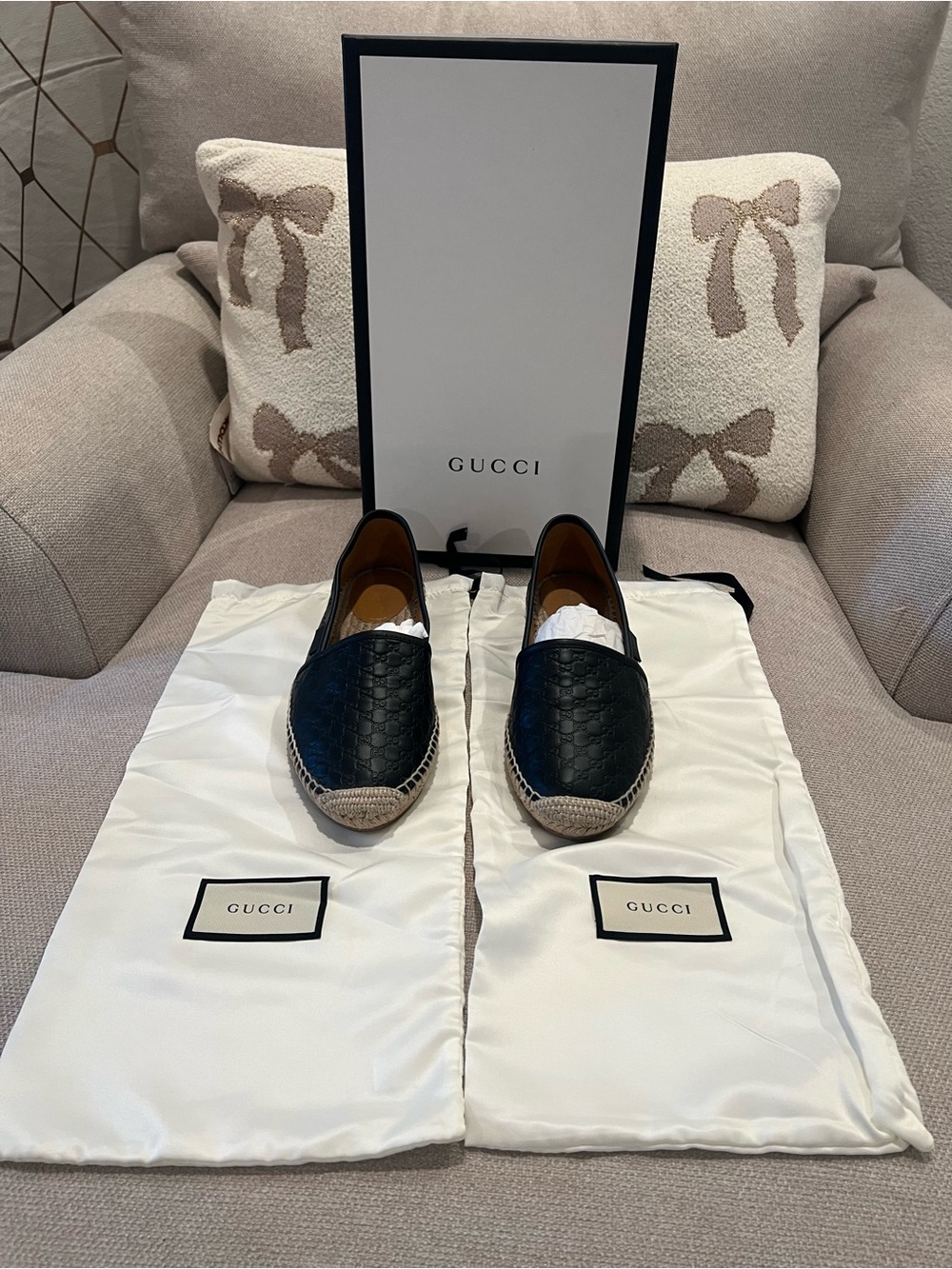 Black Leather Gucci Microguccissima Espadrilles Size 8
